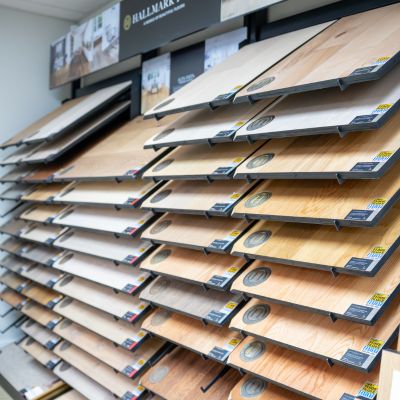 hardwood flooring display at The Floor Trader's FWB showroom