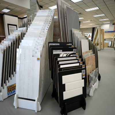 wood look tile display at our local FWB and Destin showrooms
